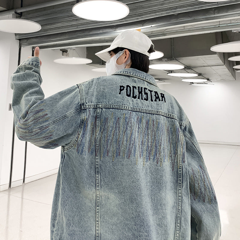 Herren Modische Denimjacke mit kreativen Akzenten Drune