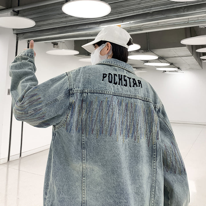 Herren Modische Denimjacke mit kreativen Akzenten Drune