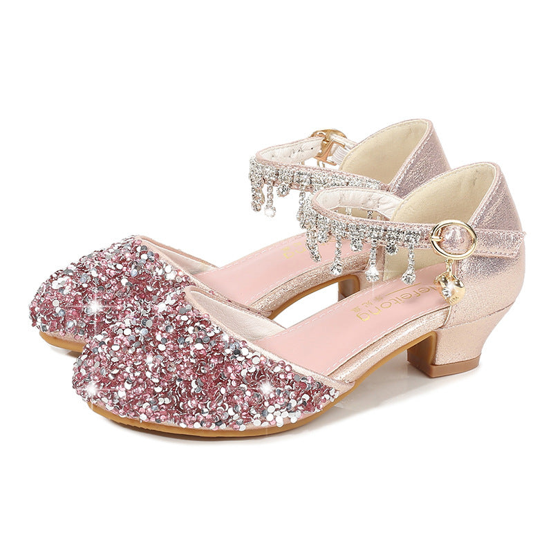 Mädchen Glitzernde Ballerina-Sandalen mit hohen Absatz und Anhänger Drune