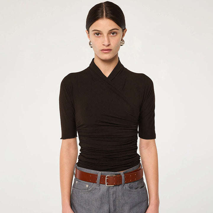 Damen elegantes Wickeloberteil mit modischem Raffungseffekt Drune