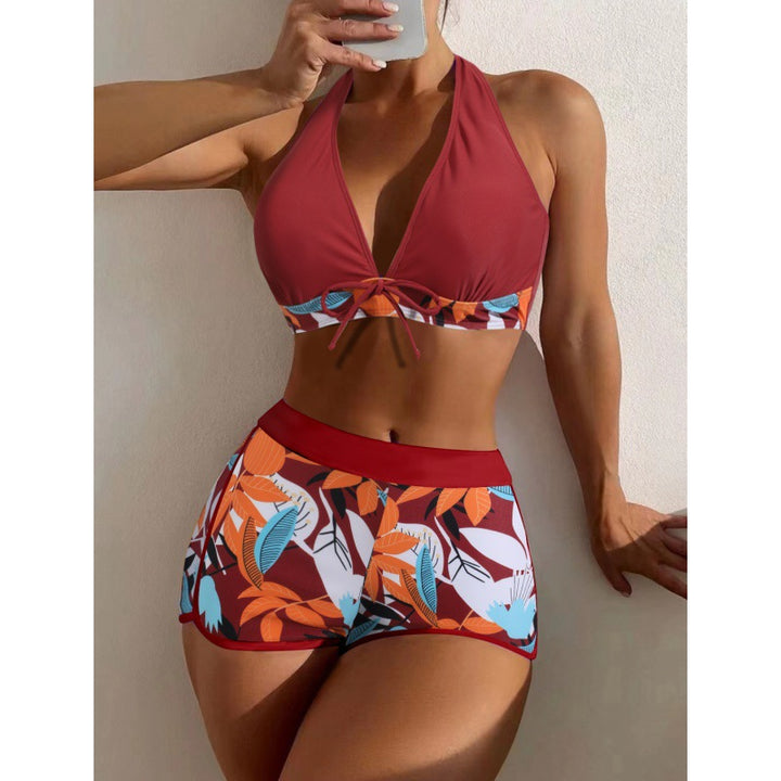 Damen Hochgeschlossen Bikini mit verspieltem Blumenmuster Drune