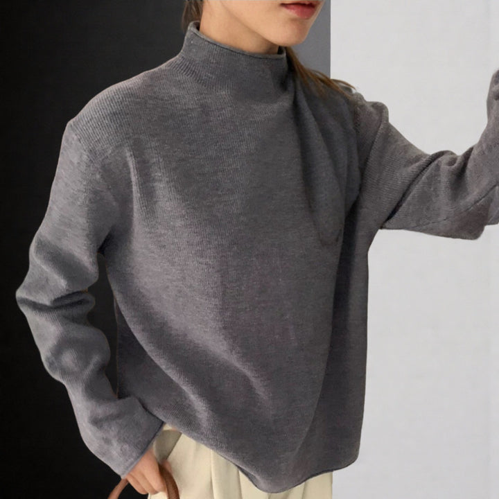 Damen Oversize-Feinstrickpullover mit Stehkragen und geriffelter Struktur Drune