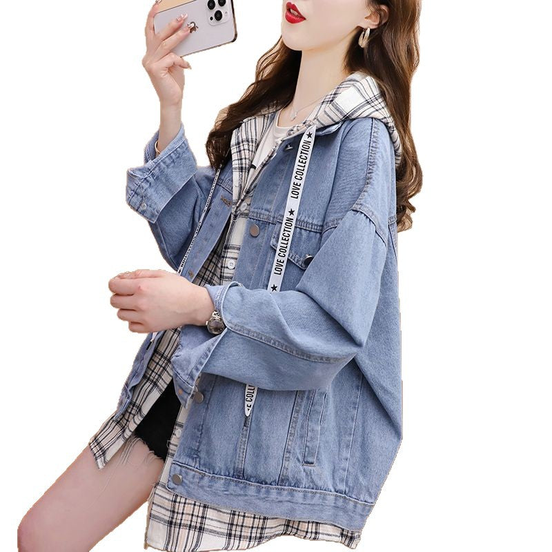Damen Lässige und modische Jeansjacke mit Kapuze Drune
