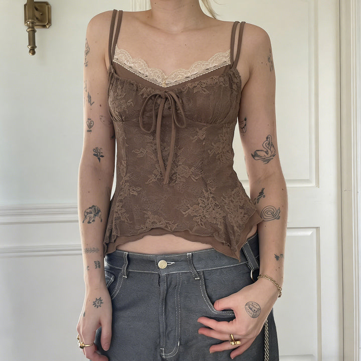 Damen elegantes Spitzenoberteil mit zarter Raffung Drune