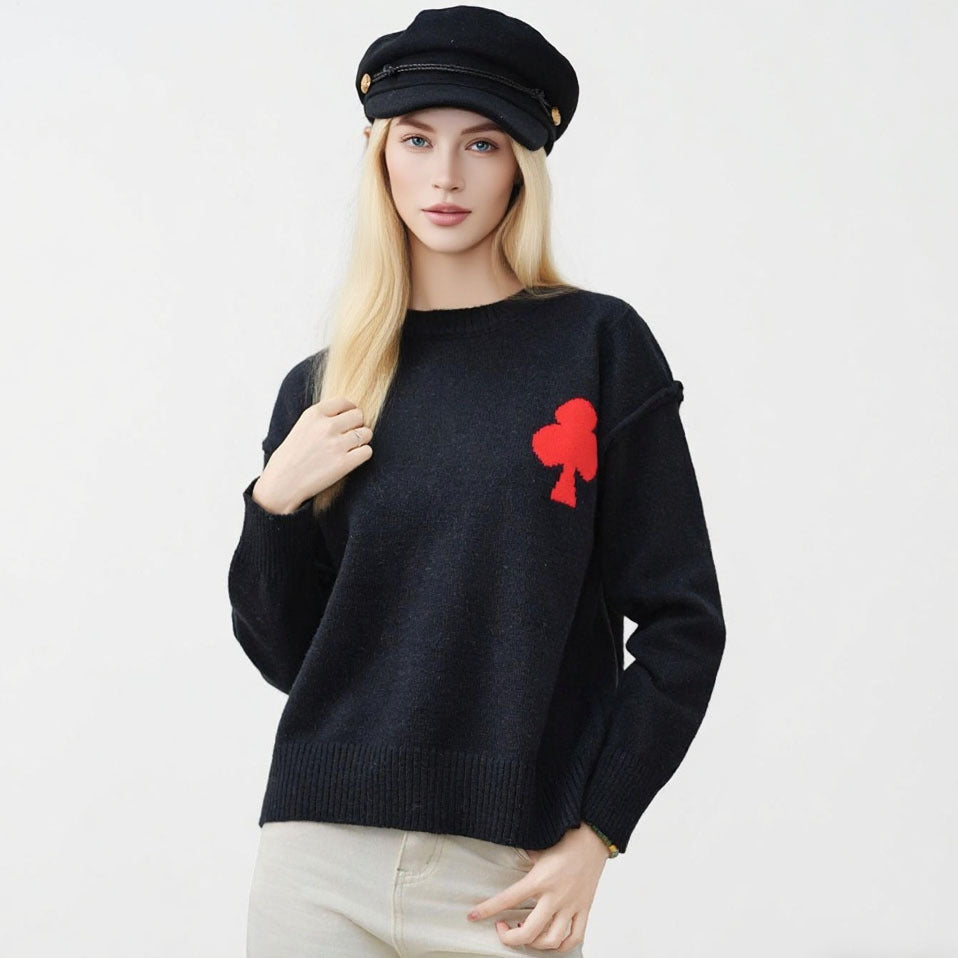 Damen Gemusterter Kurzpullover aus weichem Strickmaterial mit ikonischem Logo Drune