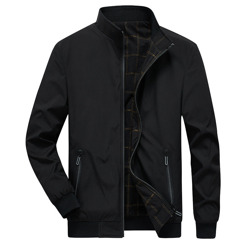 Herren Übergangsjacke mit Stehkragen, wasserabweisender Außenlage und kariertem Innenfutter Drune