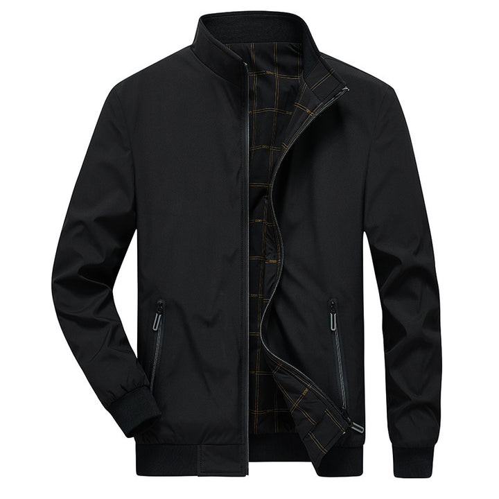 Herren Übergangsjacke mit Stehkragen, wasserabweisender Außenlage und kariertem Innenfutter Drune