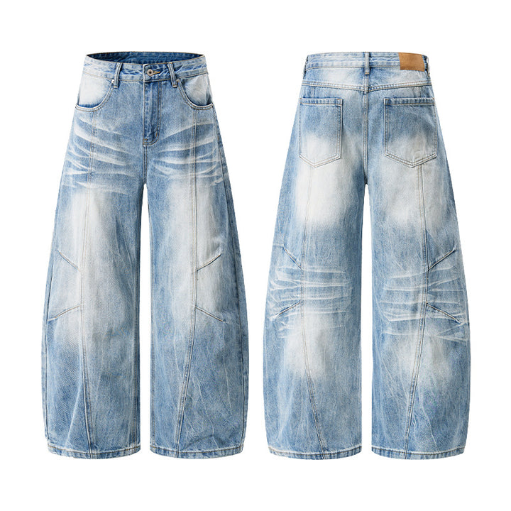 Unisex Extravagante weite Denim-Palazzohose mit tiefem Schritt und markanten Paneilnähten Drune