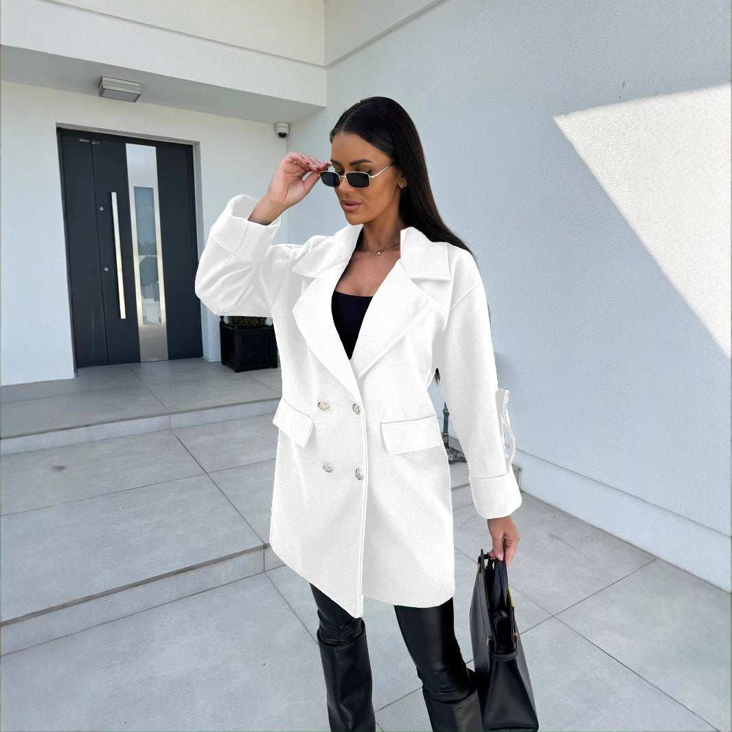 Damen Eleganter Oversized-Doppelreiher-Mantel mit strukturiertem Obermaterial Drune