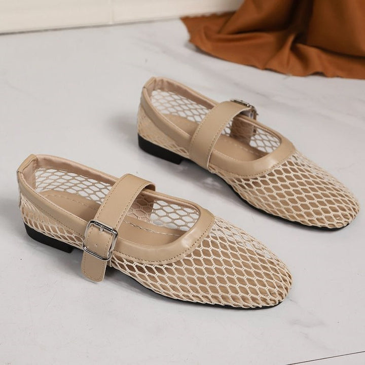 Damen Netzhäusliche Ballerinas mit modischer Schnallenverzierung Drune
