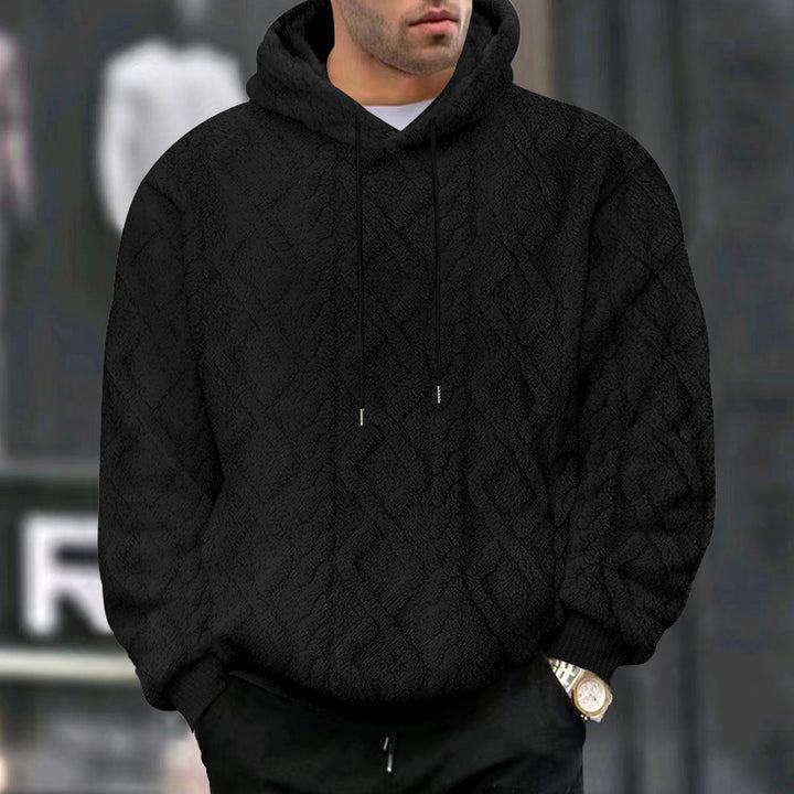 Herren nan kuscheliger Sherpa-Kapuzenpullover mit diamantgeprägter Struktur, Kordelzug und elastischen Rippbündchen Drune