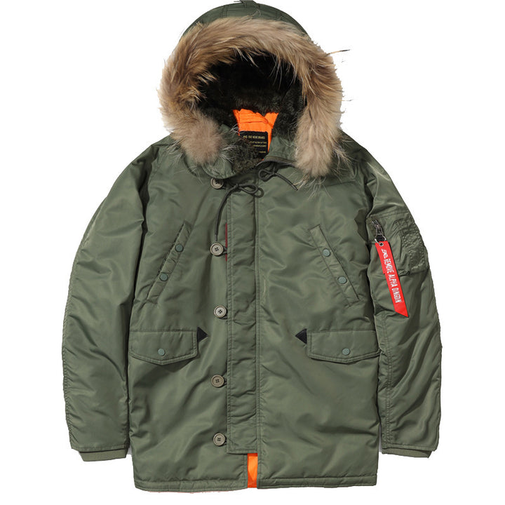 Herren Expedition-Parka mit abnehmbarer Kunstfellkapuze, thermischer Wattierung und Ärmel-Organizer Drune
