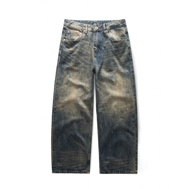 Herren Weite Gerade Vintage-Denim Jeans mit Used-Waschung Drune