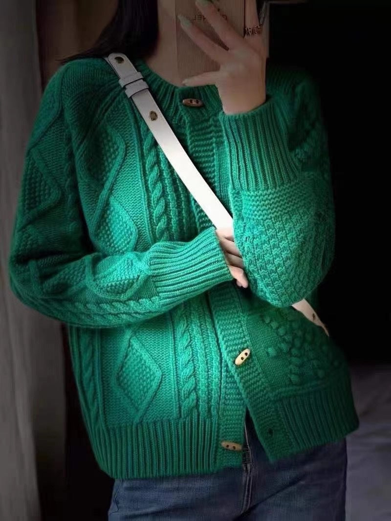 Damen Strick-Cardigan mit Zopfmuster, kastiger Oversize-Passform und Knopfleiste Drune