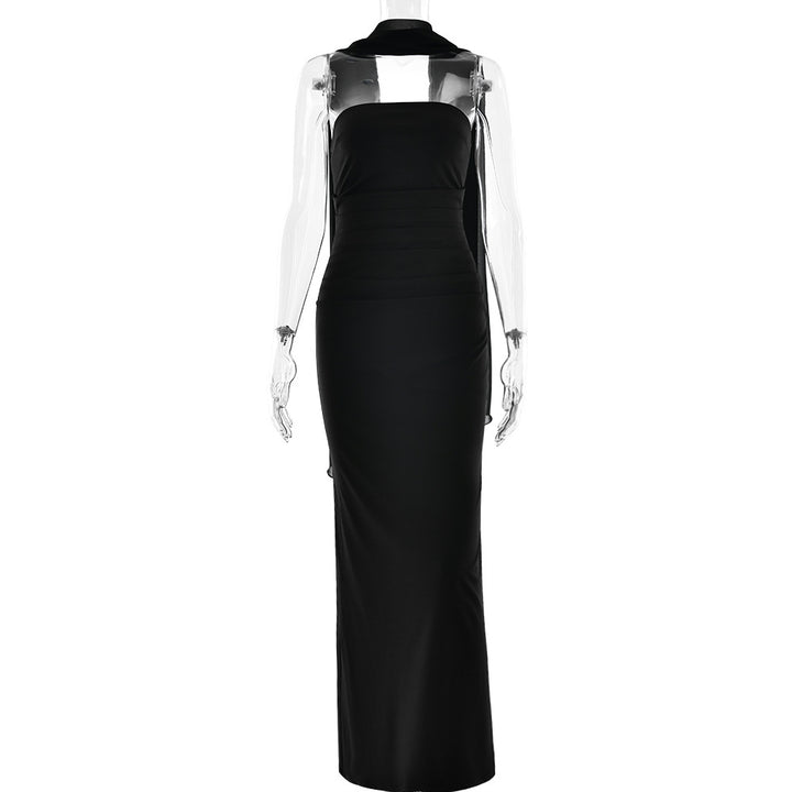 Damen Elegantes und figurbetontes Maxikleid mit transparenten Ärmeln Drune