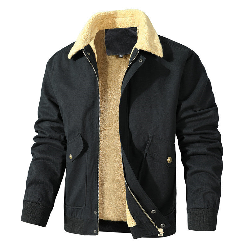 Herren Robuste Canvas-Fliegerjacke mit Teddyfutter und Reverskragen Drune