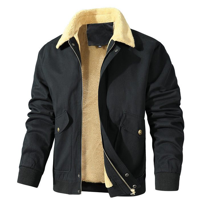 Herren Robuste Canvas-Fliegerjacke mit Teddyfutter und Reverskragen Drune