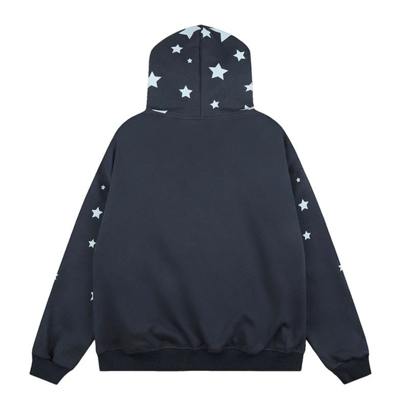 Damen Oversize Kapuzen‑Sweatjacke mit Sternen‑Allover, Kunstfellbesatz und durchgehendem Reißverschluss Drune