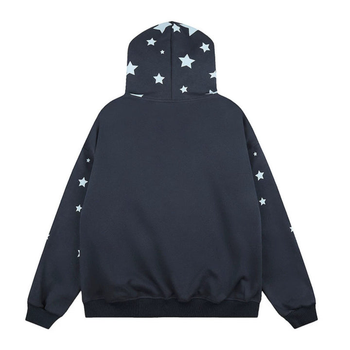 Damen Oversize Kapuzen‑Sweatjacke mit Sternen‑Allover, Kunstfellbesatz und durchgehendem Reißverschluss Drune