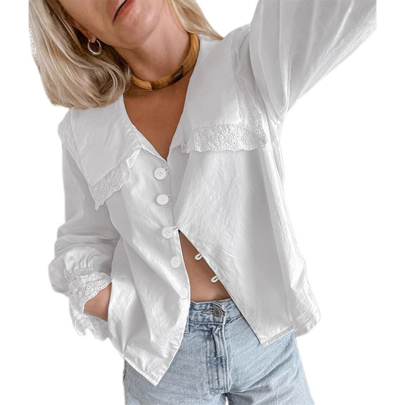 Damen Bluse mit großen Spitzeneinsätzen Drune