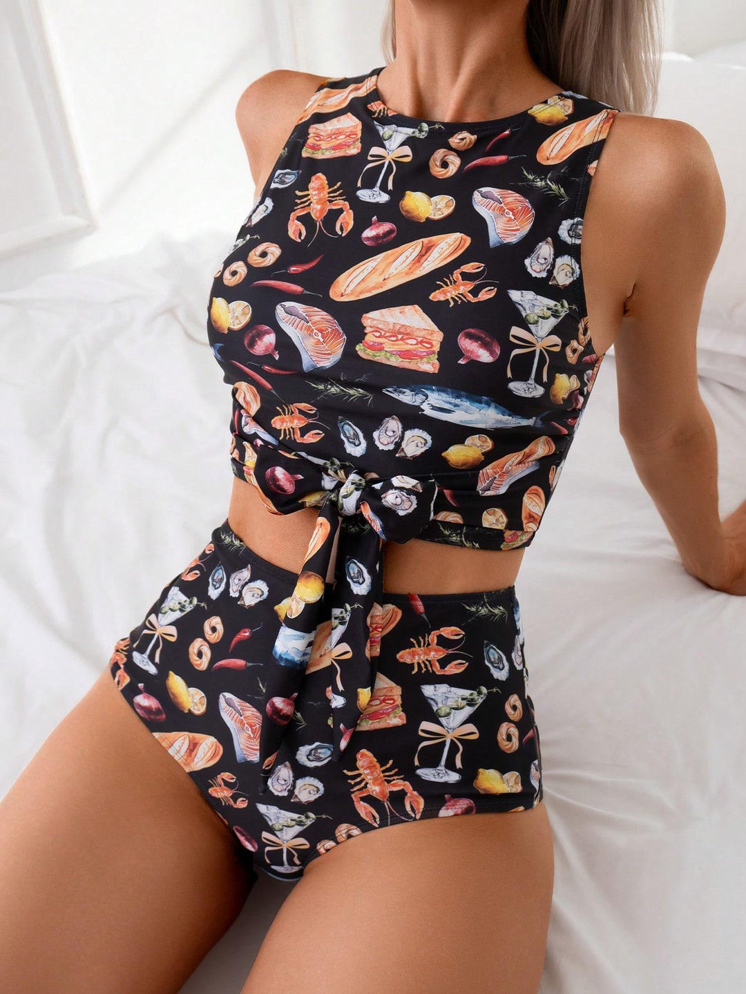 Damen Hoch tailliertes Bikini-Set mit modischem Knoten-Detail Drune