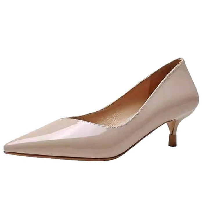 Damen Spitz zulaufende Lack-Pumps mit niedrigem Kittenabsatz Drune