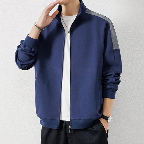 Herren Leichte Zip‑Trainingsjacke im Minimalstil mit Stehkragen und Kontrastpaspel Drune