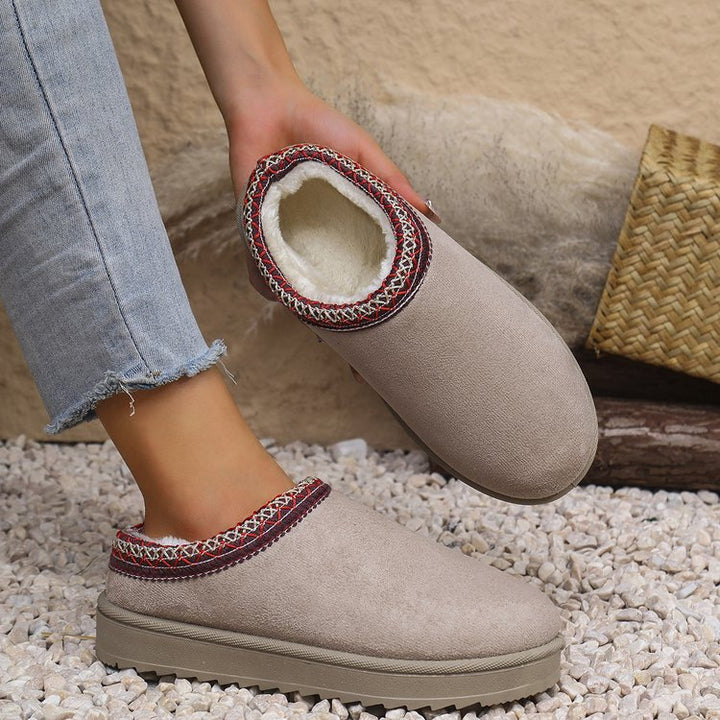 Damen Gefütterte Velours‑Slipper mit gestricktem Schaftbund und profilierter Plateausohle Drune