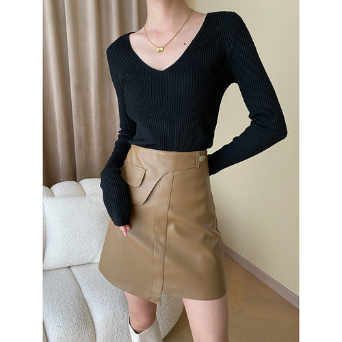 Damen Feinripp Langarmshirt mit V-Ausschnitt Drune