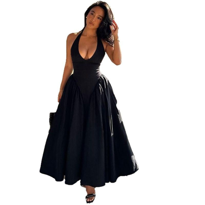 Damen nan figurschmeichelndes Neckholder-Bustier-Midikleid mit taillierter Miederform und weitem Tellerrock Drune