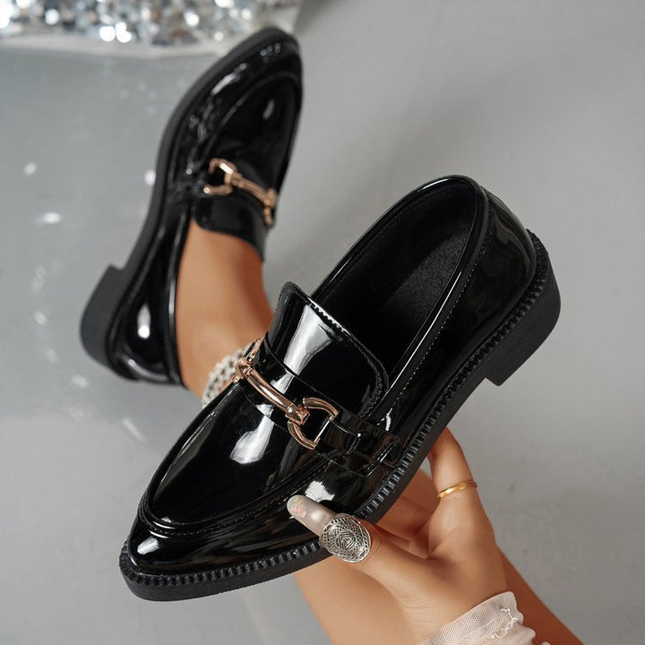 Damen  Lacklederoptik Loafer mit dekorativem Metall-Bit und profilierter Gummisohle Drune