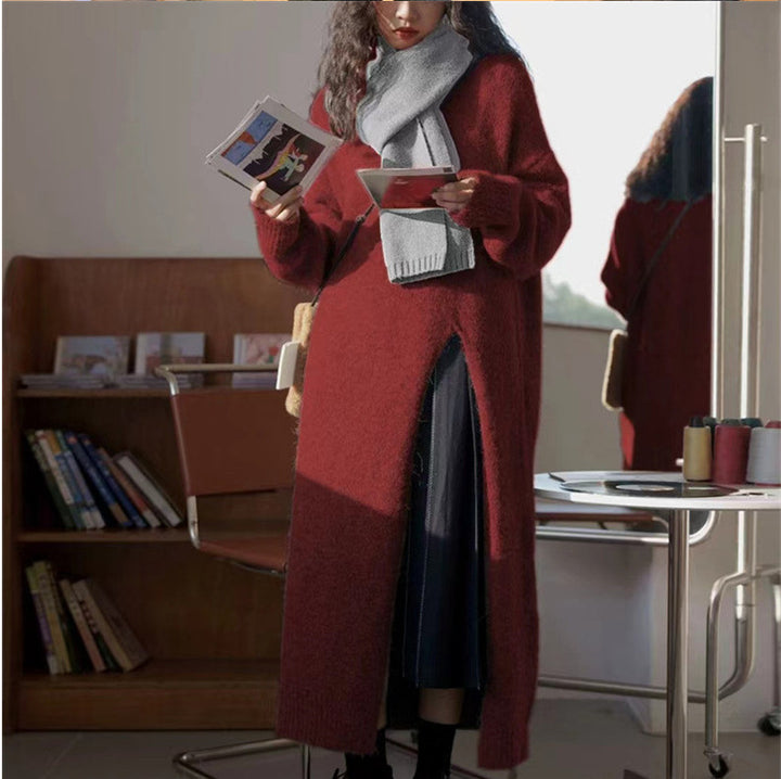 Damen modisches Strickkleid mit seitlichem Schlitz und großzügigem Schnitt Drune