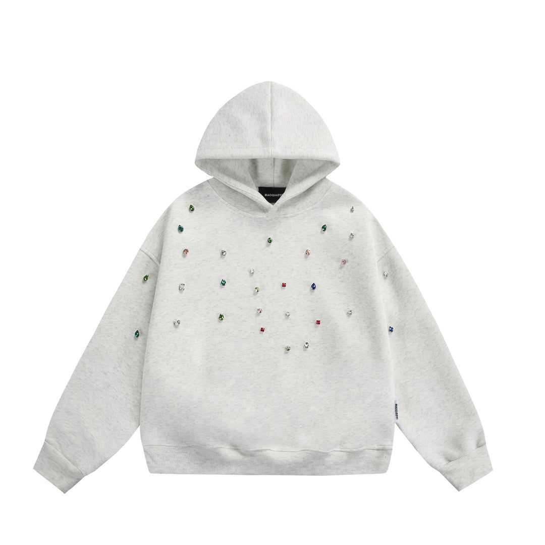 Damen Oversize-Kapuzenpullover mit Strassapplikationen und Relaxed-Schnitt Drune
