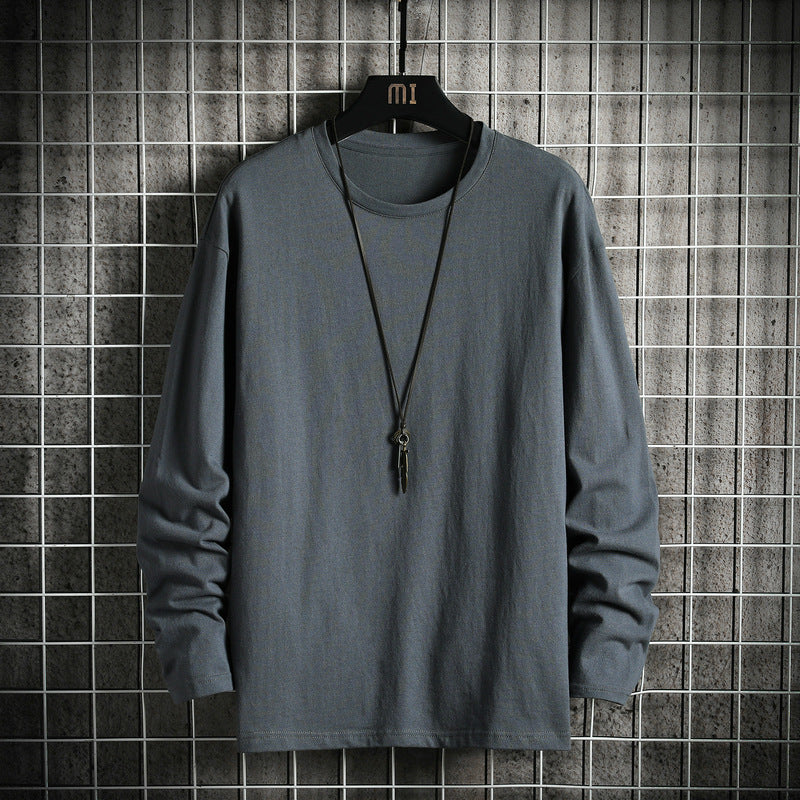Herren nan lässiges Baumwoll-Basic-Langarmshirt mit Rundhals, Relaxed Fit und verstärkter Saumverarbeitung Drune