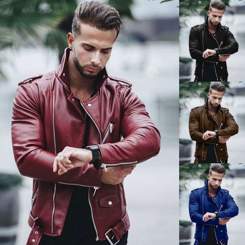 Herren nan stylische Bikerjacke aus Kunstleder mit asymmetrischem Reißverschluss und tailliertem Schnitt Drune