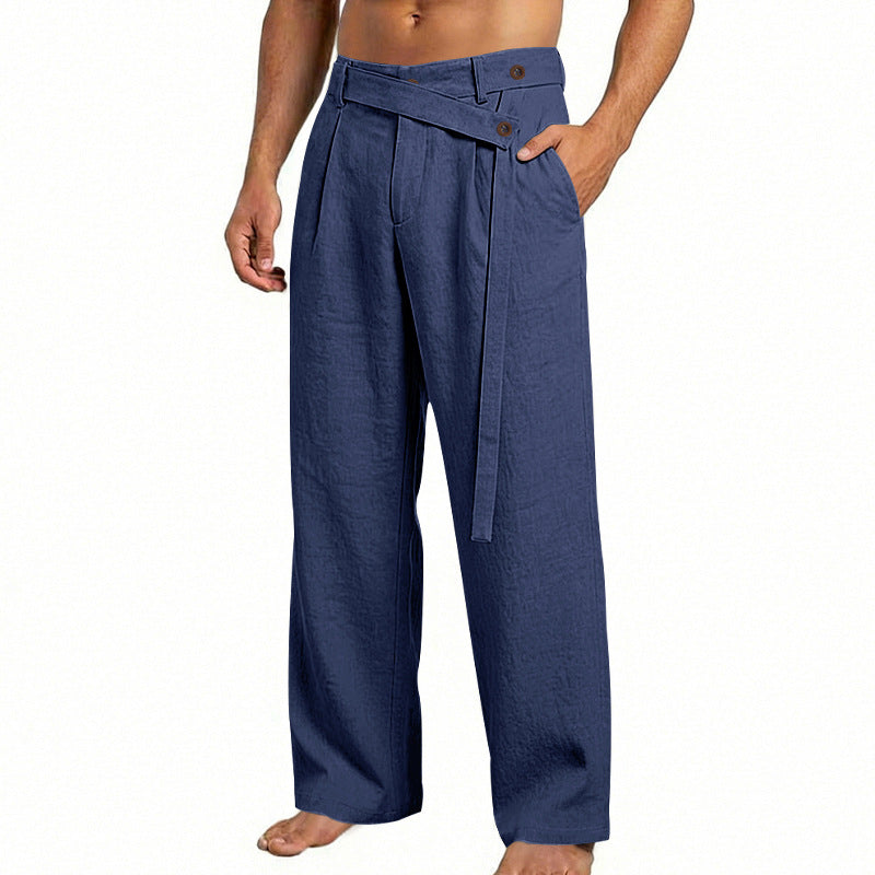Herren nan weite Leinenhose mit Wickelbund, hoher Taille und legerem Bein Drune
