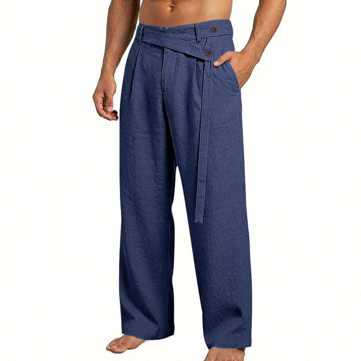 Herren nan weite Leinenhose mit Wickelbund, hoher Taille und legerem Bein Drune