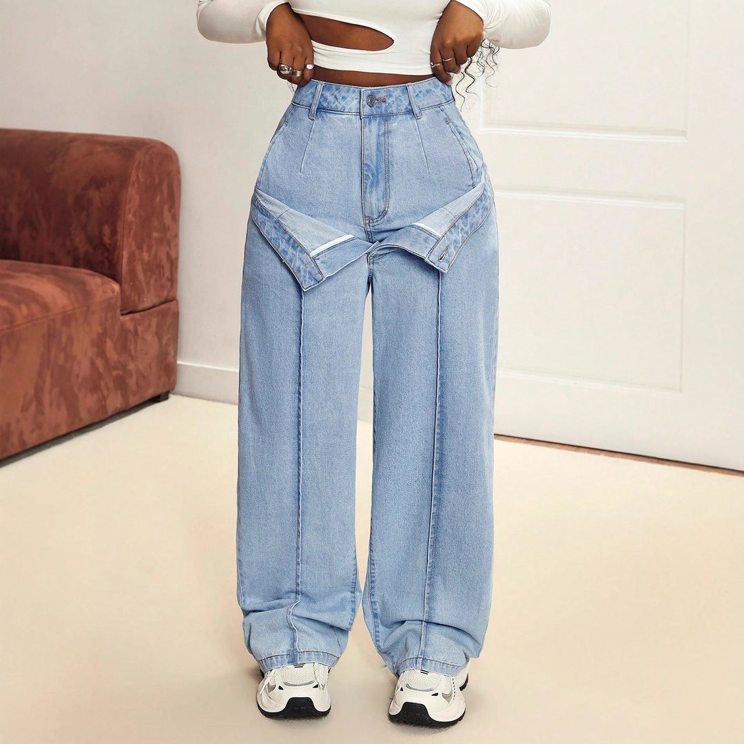 Damen weite Jeans mit innovativem Schnitt und asymmetrischem Design Drune