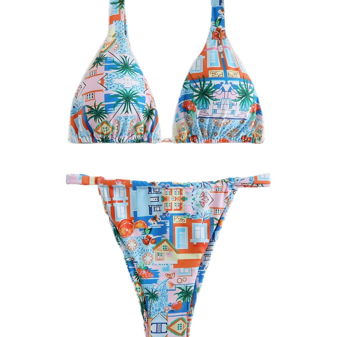 Damen Triangel-Bikini mit lebhaftem Druck Drune
