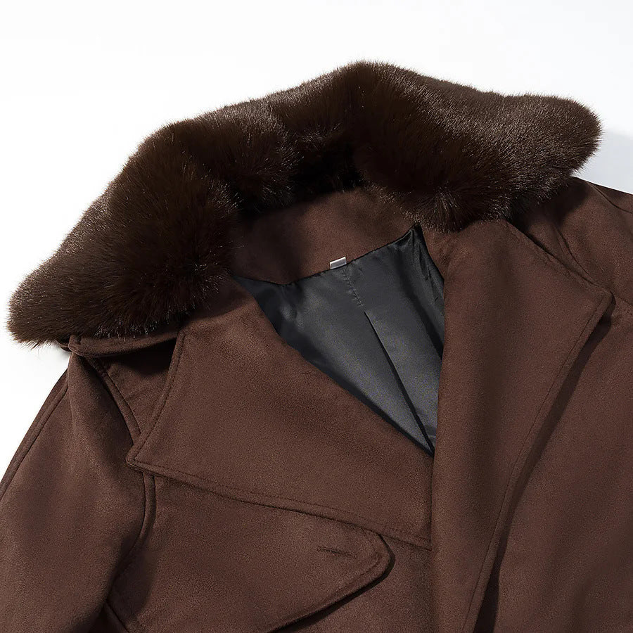 Damen nan kurze Veloursoptik-Jacke mit breitem Teddykragen und Bindegürtel Drune