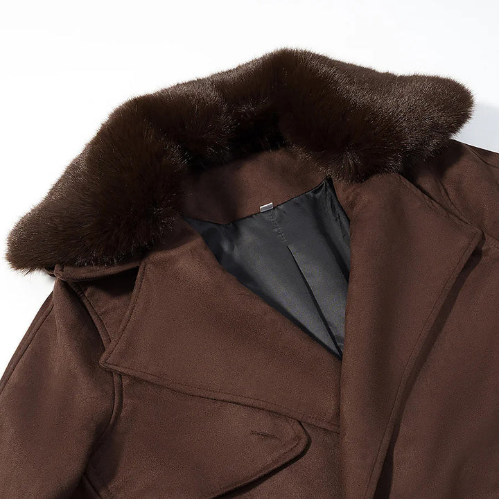 Damen nan kurze Veloursoptik-Jacke mit breitem Teddykragen und Bindegürtel Drune