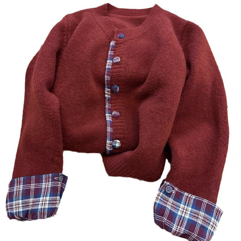 Damen Strickjacke mit Karomuster und eleganten Knopfdetails Drune