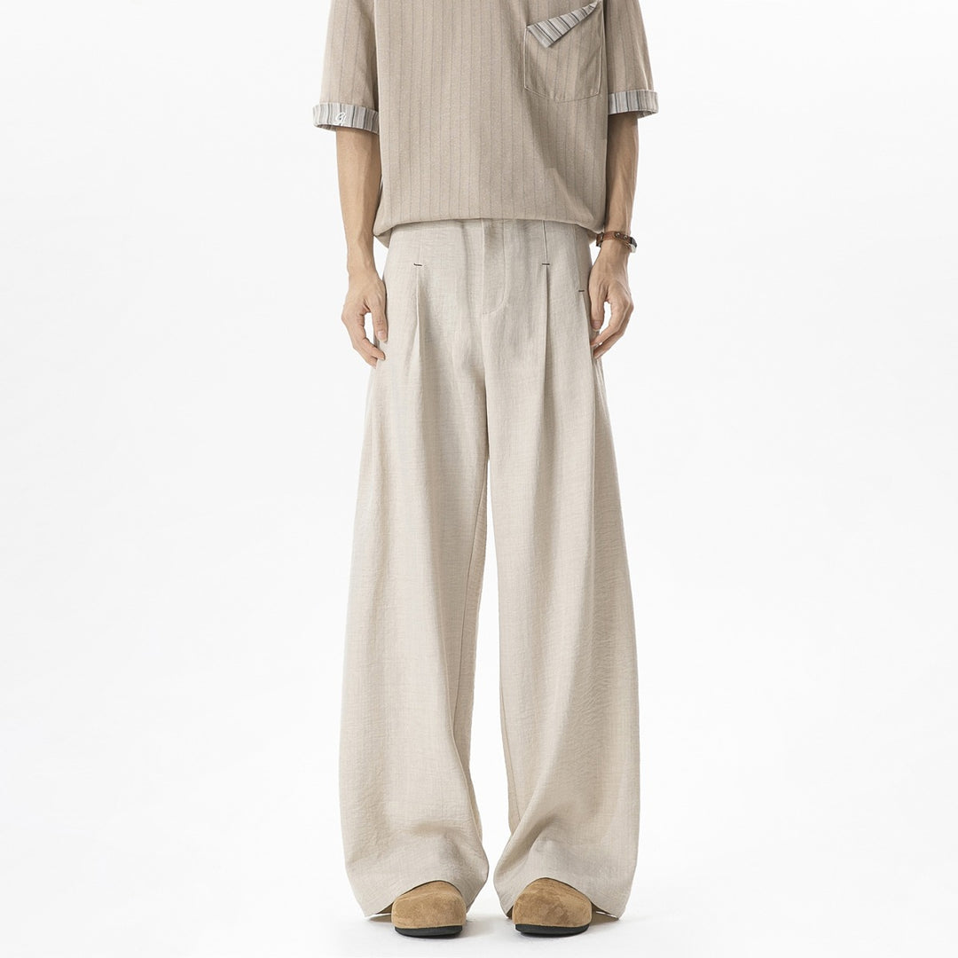 Herren Weite Leinenhose mit hoher Taille, Bundfalte & relaxed Silhouette Drune