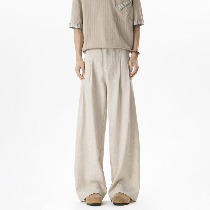 Herren Weite Leinenhose mit hoher Taille, Bundfalte & relaxed Silhouette Drune
