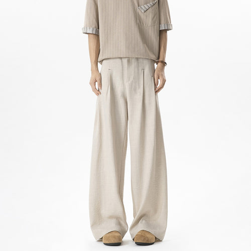 Herren Weite Leinenhose mit hoher Taille, Bundfalte & relaxed Silhouette Drune