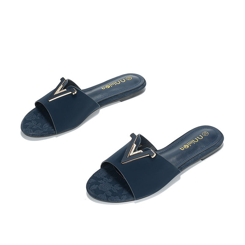 Damen elegante und bequeme Slides mit Schmuck-Detail Drune