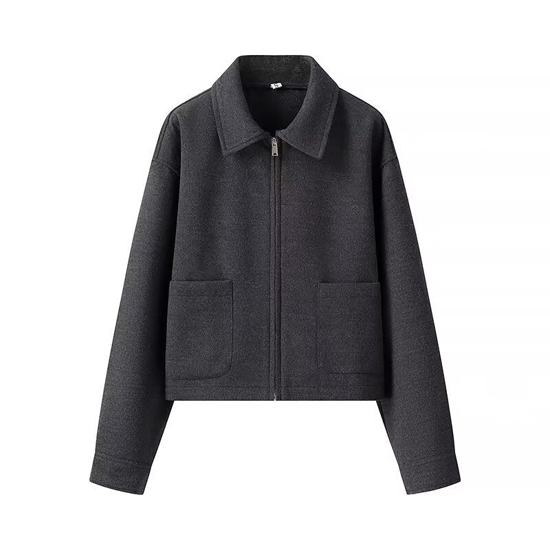 Damen nan gepflegte Cropped‑Blousonjacke im Hemdkragenstil mit verdeckter Reißverschlussfront und großen aufgesetzten Taschen Drune