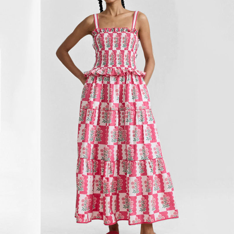 Damen Maxikleid mit Rüschendetails und floralen Mustern Drune