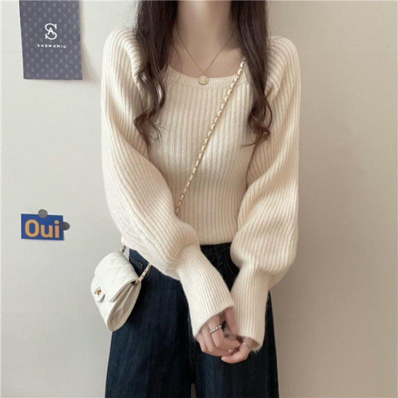Damen legerer Rippstrickpullover mit weiten Ärmeln Drune