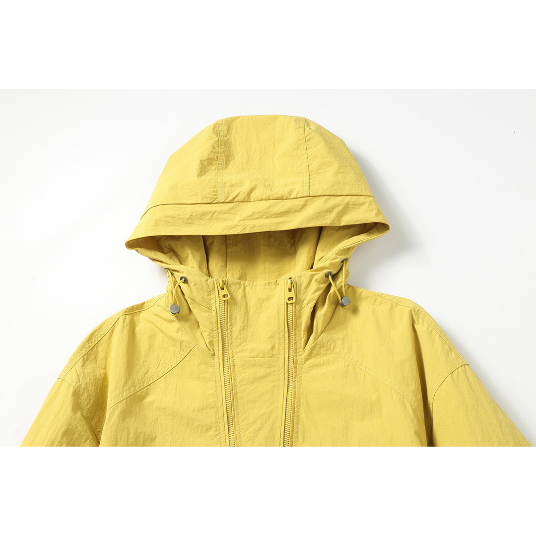 Unisex Leichte Boxy-Windjacke mit Kapuze, Utility-Brusttasche und Kordelzug Drune